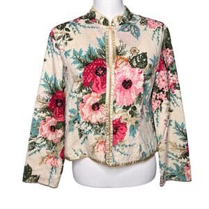 Vintage 90s J Jill Floral Eyelet Open Jacket Size Small Lace Long Sleeve Cottage